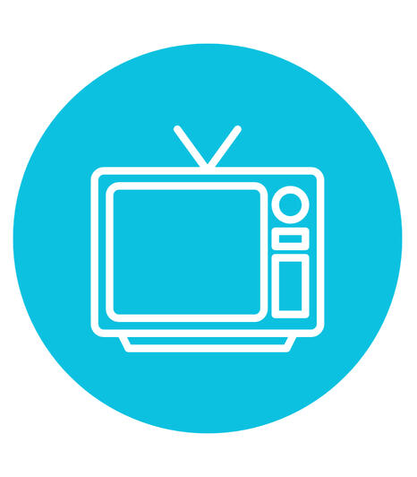 Contorno de una televisión en blanco sobre fondo celeste. Título: Subtitulado en español.