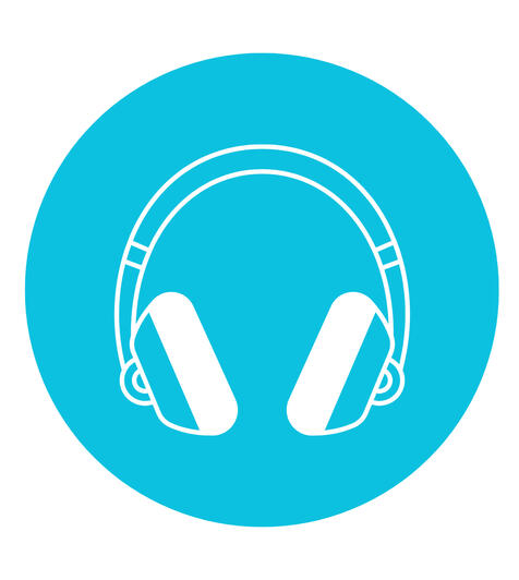 Contorno de unos auriculares en blanco sobre fondo celeste. Título: Audiodescripción.