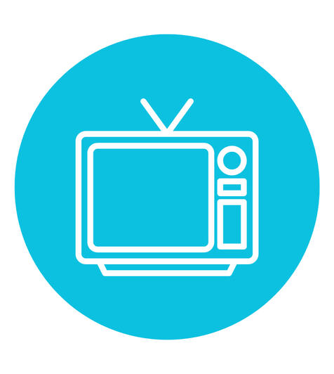 Contorno de una televisión en blanco sobre fondo celeste. Título: SPS