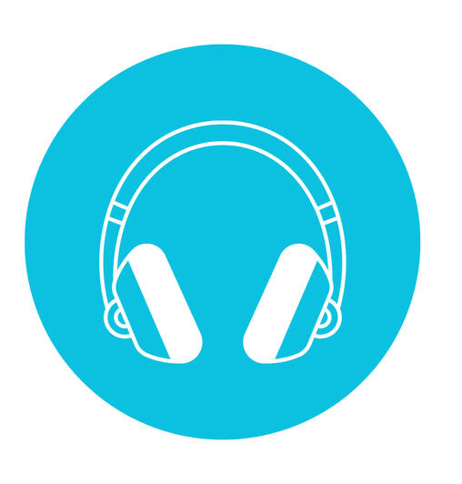 Contorno de unos auriculares en blanco sobre fondo celeste. Título: Audiodescripción.